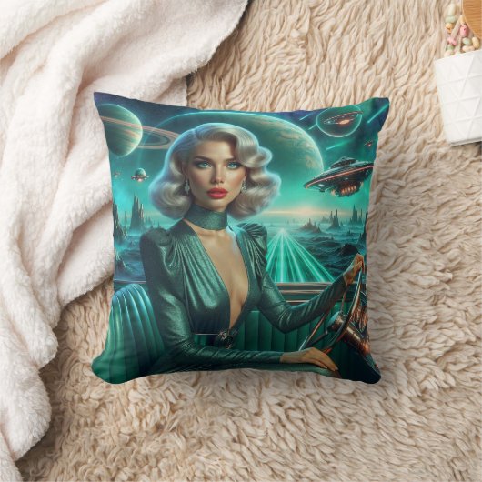 Retro Space Girl クッション (ブランケット)