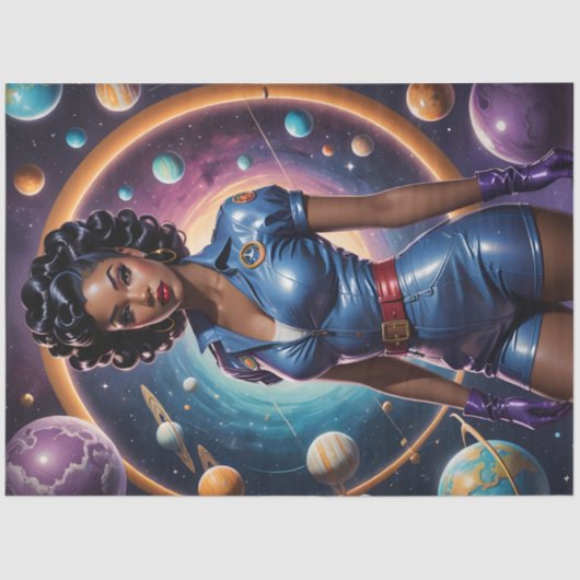 Retro Space Pin-Up Galaxy Decoupage Tissue Paper 薄葉紙 (正面)