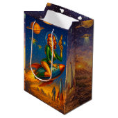 Retro Space Pin-Up Sci-Fi Girls ミディアムペーパーバッグ (正面アングル)