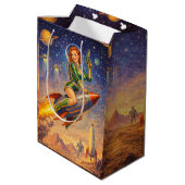 Retro Space Pin-Up Sci-Fi Girls ミディアムペーパーバッグ (裏面アングル)