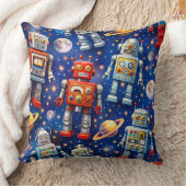 Retro space robots Galactic voyage decorative thro クッション (ブランケット)