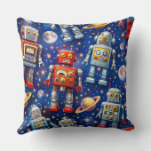 Retro space robots Galactic voyage decorative thro クッション (裏面)