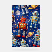 Retro space robots Galactic voyage fine art poster アクリルサイン (正面)