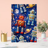 Retro space robots Galactic voyage fine art poster アクリルサイン (ウェディング)