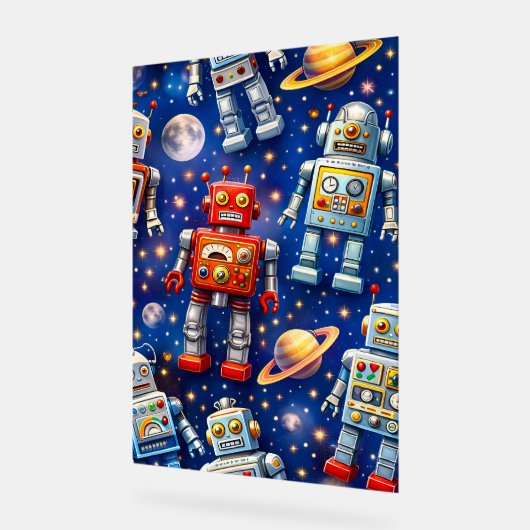 Retro space robots Galactic voyage fine art poster アクリルサイン (傾斜)