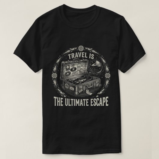 Retro Space Travel Suitcase - The Ultimate Escape Tシャツ (デザイン正面)