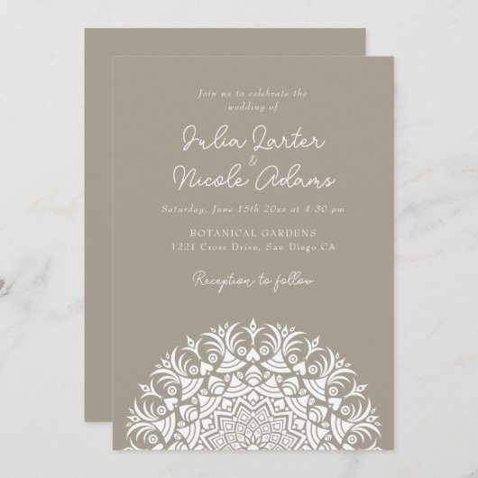 Retro Spanish Abstract Floral Mandala Wedding 招待状 (正面/裏面)