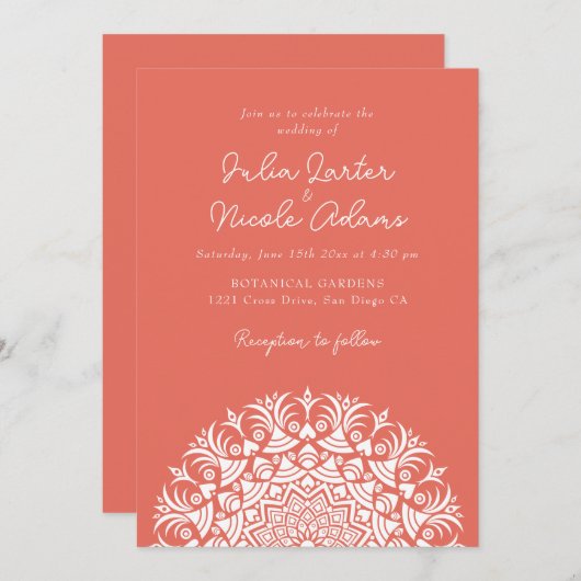 Retro Spanish Abstract Floral Mandala Wedding 招待状 (正面/裏面)