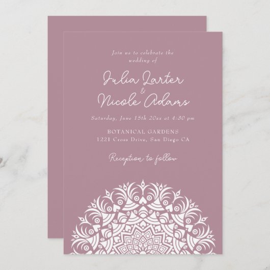 Retro Spanish Abstract Floral Mandala Wedding 招待状 (正面/裏面)