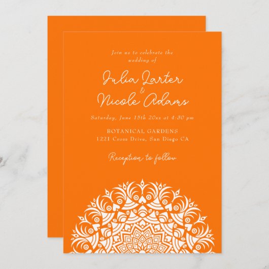 Retro Spanish Abstract Floral Mandala Wedding 招待状 (正面/裏面)