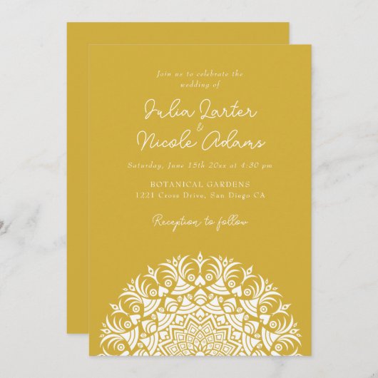 Retro Spanish Abstract Floral Mandala Wedding 招待状 (正面/裏面)