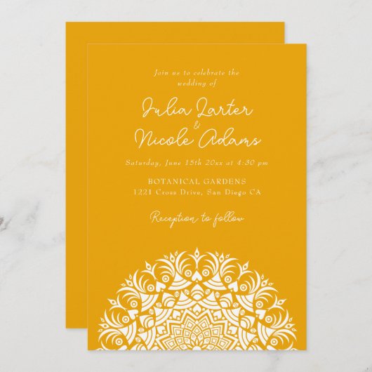 Retro Spanish Abstract Floral Mandala Wedding 招待状 (正面/裏面)