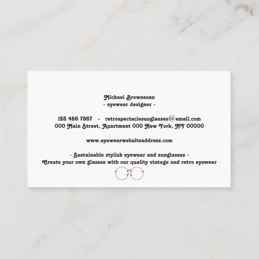 Retro Spectacles | Stylish Eyewear Professional 名刺 (裏面)