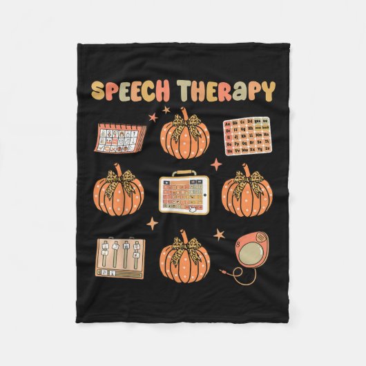 Retro Speech Therapy Slp Fall Pumpkin Speech Thera フリースブランケット (正面)