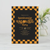 Retro Spooktacular Halloween Checkered Orange 招待状 (スタンド正面)