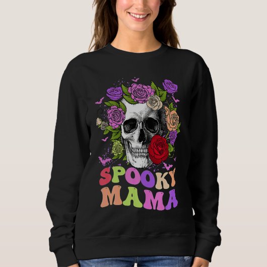 Retro Spooky Mama Skull Women Flower Mom Skeleton スウェットシャツ (正面)