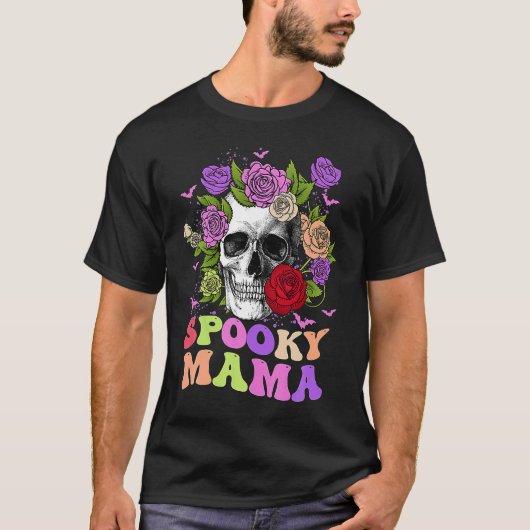 Retro Spooky Mama Skull Women Flower Mom Skeleton  Tシャツ (正面)