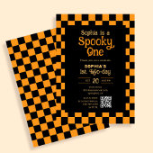 Retro Spooky One Checkered Orange 1st Birthday 招待状
