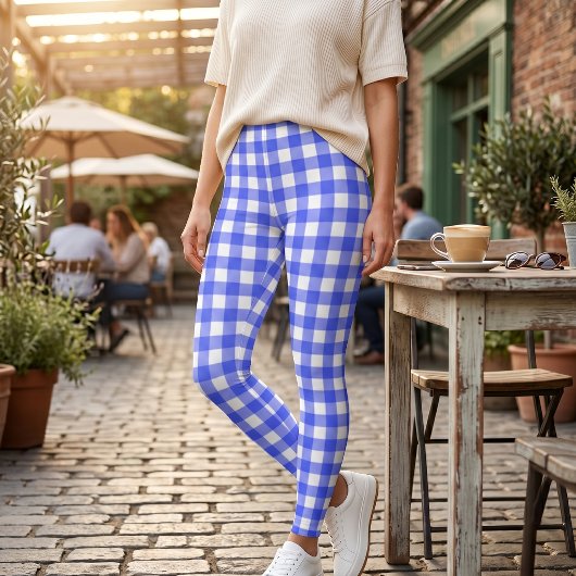 Retro Sport Chic Blue Checkered レギンス