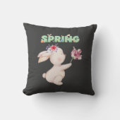 Retro Spring Bunny with Tulip Graphic Tee クッション (正面)