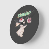 Retro Spring Bunny with Tulip Graphic Tee ラウンド壁時計 (傾斜)