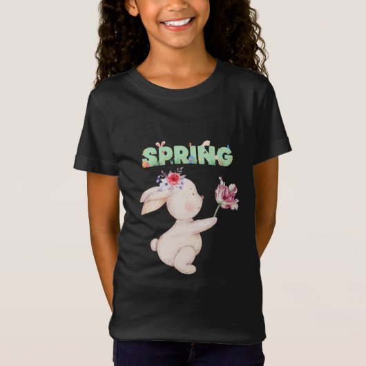 Retro Spring Bunny with Tulip Graphic Tee Tシャツ (正面)