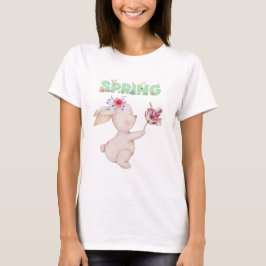 Retro Spring Bunny with Tulip Graphic Tee Tシャツ
