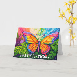 Retro Spring Butterfly Art Happy Birthday カード