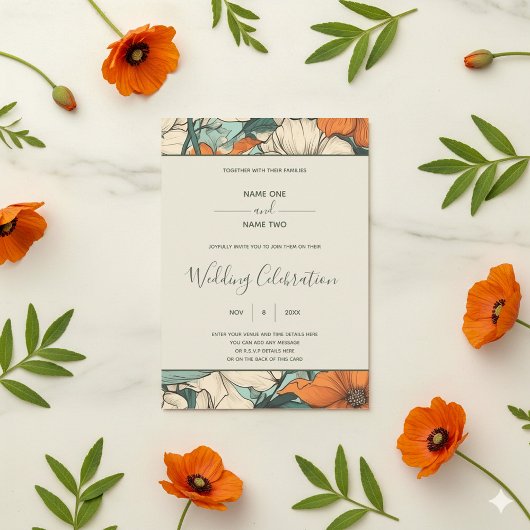 Retro spring floral wedding invitation 招待状