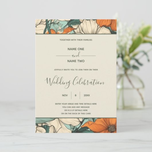 Retro spring floral wedding invitation 招待状 (スタンド正面)