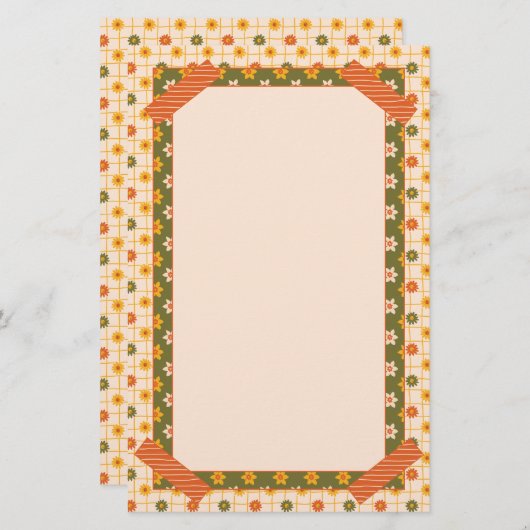 Retro Spring Hand Drawn Faux Washi Floral Mix 便箋 (正面/裏面)