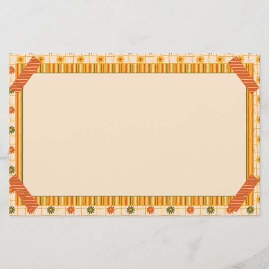 Retro Spring Hand Drawn Faux Washi Floral Stripe 便箋 (正面)