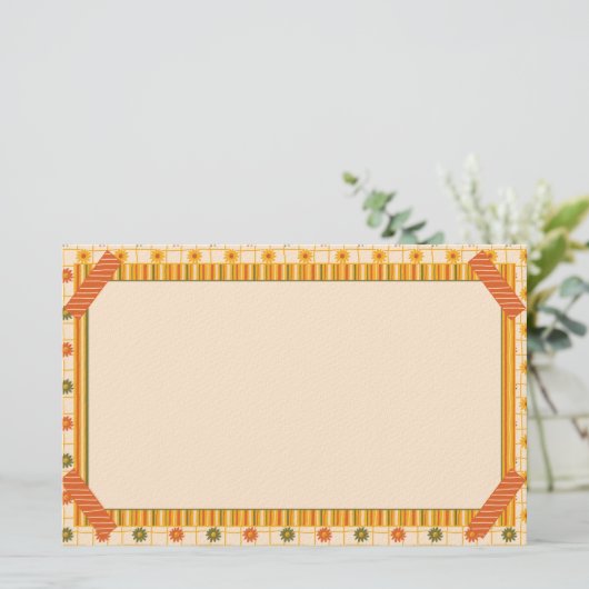 Retro Spring Hand Drawn Faux Washi Floral Stripe 便箋 (スタンド正面)