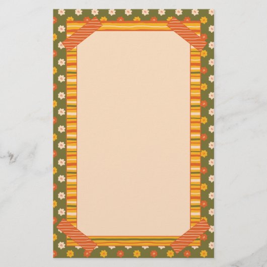 Retro Spring Hand Drawn Faux Washi Floral Vertical 便箋 (正面)