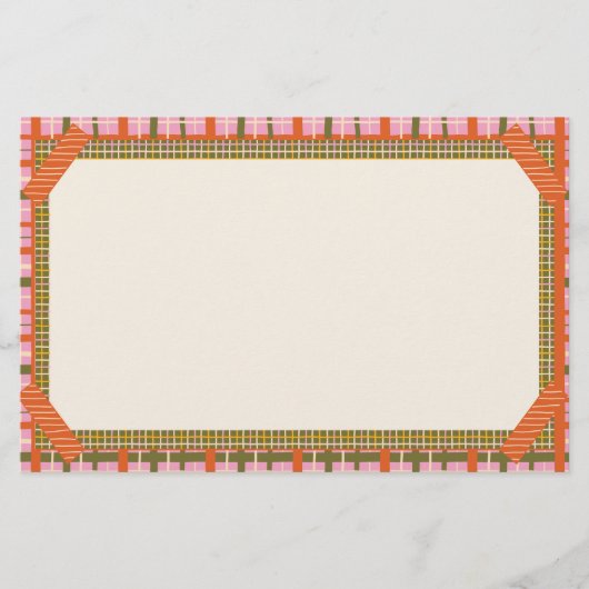 Retro Spring Hand Drawn Faux Washi Grid and Plaid 便箋 (正面)