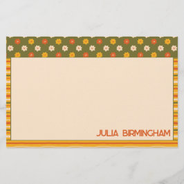 Retro Spring Hand Drawn Floral Striped Horizontal 便箋