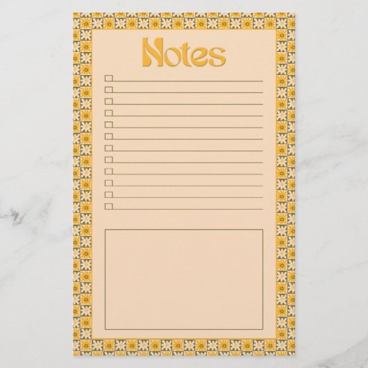 Retro Spring Hand Drawn Groovy Floral Check Notes 便箋 (正面)