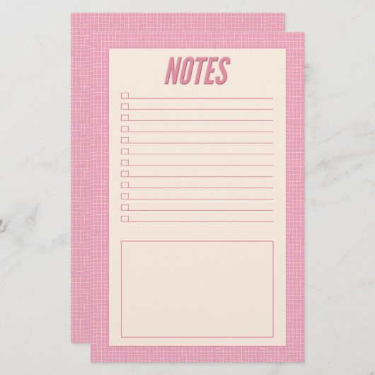 Retro Spring Hand Drawn Pink and White Grid Notes 便箋 (正面/裏面)
