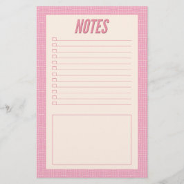 Retro Spring Hand Drawn Pink and White Grid Notes 便箋