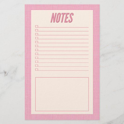 Retro Spring Hand Drawn Pink and White Grid Notes 便箋 (正面)