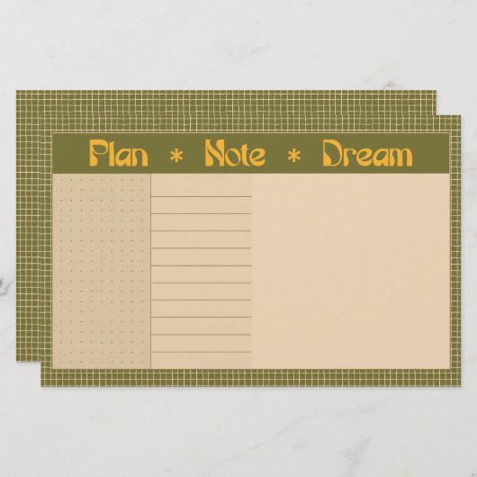 Retro Spring Hand Drawn Plan and Dream Green Grid 便箋 (正面/裏面)