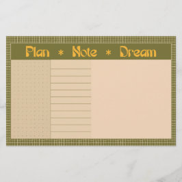 Retro Spring Hand Drawn Plan and Dream Green Grid 便箋
