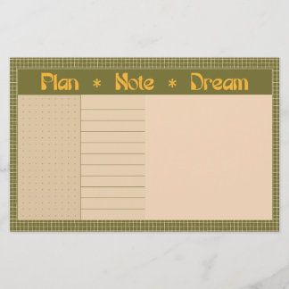 Retro Spring Hand Drawn Plan and Dream Green Grid 便箋