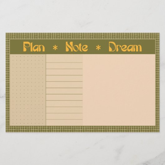 Retro Spring Hand Drawn Plan and Dream Green Grid 便箋 (正面)