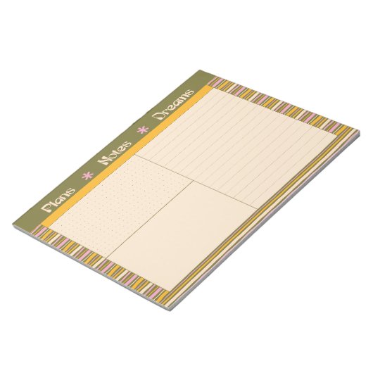 Retro Spring Hand Drawn Striped Plan and Dream ノートパッド (アングル)