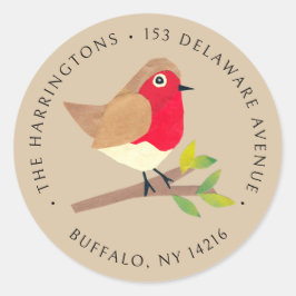 Retro Spring Robin Kraft Brown Return Address ラウンドシール