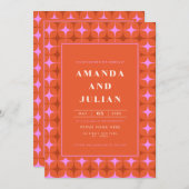 Retro Square Mid Century Modern All in One Wedding 招待状 (正面/裏面)