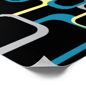 Retro Squares Pattern Yellow Blue Gray Black ポスター (角)