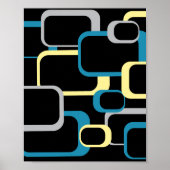 Retro Squares Pattern Yellow Blue Gray Black ポスター (正面)