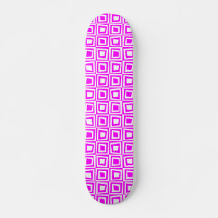 Retro Squares - White on Magenta スケートボード
